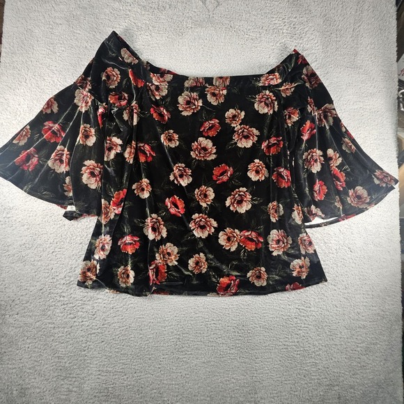 torrid Tops - Torrid Off Shoulder Top Womens 4X Floral Velvet Burnout Bell Sleeves Dark Fairy